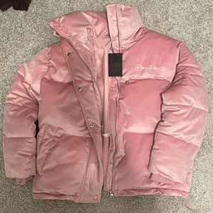 Oversized velvet pink Sean John puffer coat
